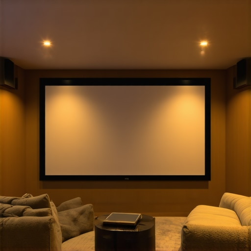 Beautiful home theater with large projection screen and cozy seating