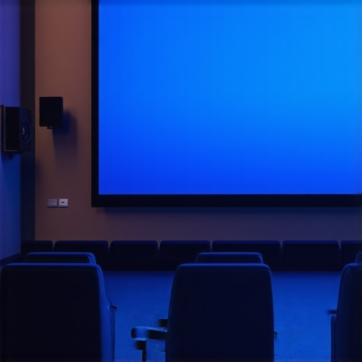 Home theater with large projection screen and cozy seating