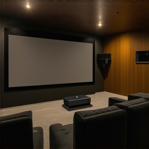 Home theater setup with projector and ALR screen in a bright room.