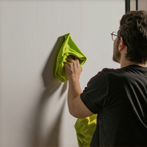 Person gently cleaning a projection screen with a microfiber cloth