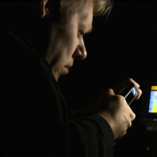 A technician using a colorimeter to calibrate a projector in a home theater setup.